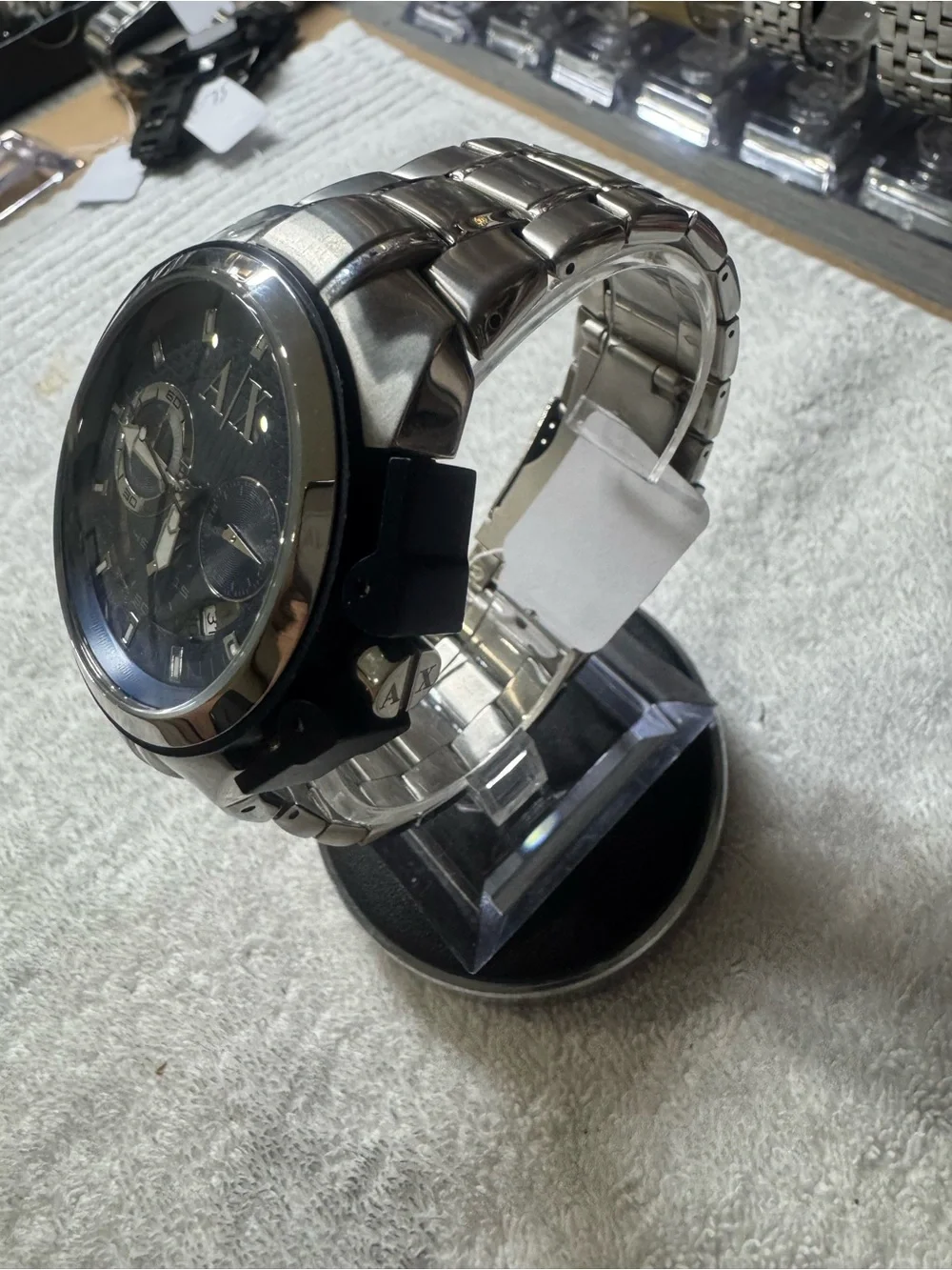 A/X Armani Exchange Men's Blue Dial Silver-Tone Chronograph Watch